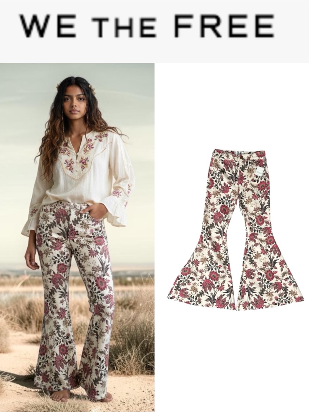 FREE PEOPLE WE THE FREE BARCELONA COMBO FLORAL FLOAT ON FLARE JEANS SIZE 25 NWT